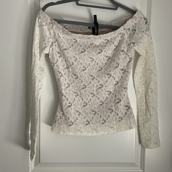 BCBG White Lace off shoulder Top - Picture 2 of 5